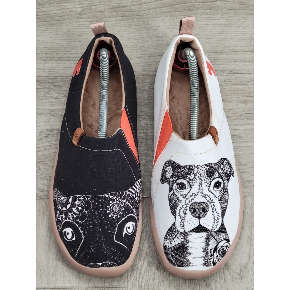UIN Bulldog Art Canvas Slip-On Shoes Men's 7.5 Black White Flats Casual